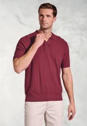 Clift Claret Notch Neck Leno Knit Cotton Polo Shirt