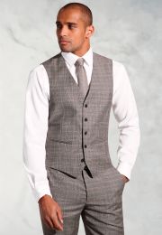 Tailored Fit Coltrane Chestnut Brown POW Check Pure New Wool Suit Waistcoat