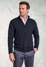 Connery Navy Ripple Stitch Zip Through Cardigan