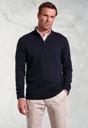 Copenhagen Navy Cotton Merino Zip Neck Jumper