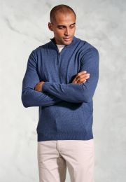 Copenhagen Denim Blue Cotton Merino Zip Neck Jumper