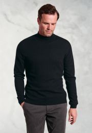 Cornwall Black Cotton Merino Roll Neck Jumper