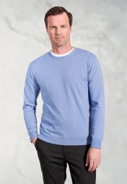 Devon Sky Blue Cotton Merino Crew Neck Jumper