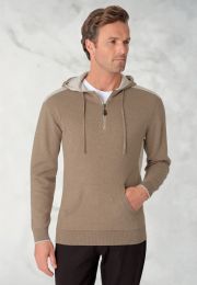 Donne Pure Cotton Sand Knitted Zip Neck Hoodie