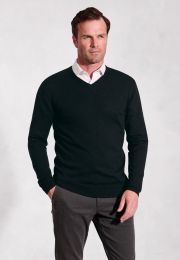 Arun Black Cotton Merino V-Neck Jumper