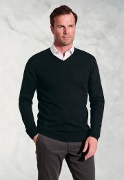 Dorset Black Cotton Merino V-Neck Jumper