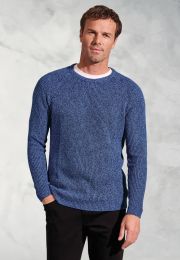 Ford Blue Melange Waffle Stitch Crew Neck Jumper