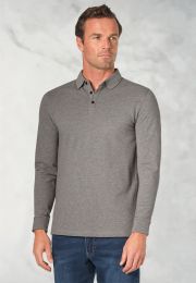 Frederick Cotton Stretch Grey Marl Long Sleeve Polo Shirt