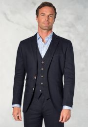 Tailored Fit Gower Navy Linen Blend Suit - Vest Optional