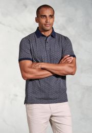 Hiddleston Navy Geometric Print Polo Shirt