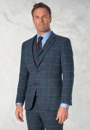 Tailored Fit Inverness Navy Check Harris Tweed&reg; Three Piece Suit - Waistcoat Optional