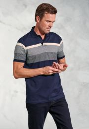Kingsley Navy Stripe Cotton Jersey Polo Shirt