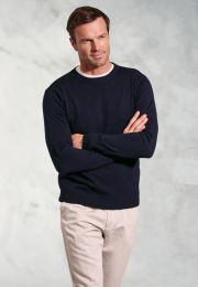 London Navy Cotton Merino Crew Neck Jumper