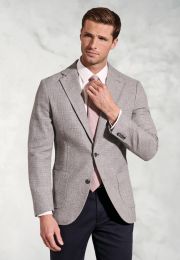 Tailored Fit Lowe Silver Grey Textured Italian Linen Blend Jacket