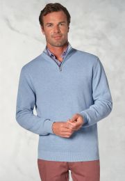 Ricky Sky Blue Pique Knit Zip Neck Jumper