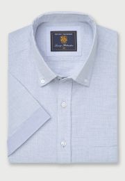 Regular Fit Sky Blue Textured Cotton Short Sleeve Shirts