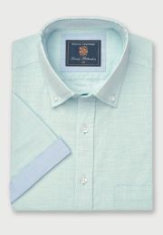 Regular Fit Mint Textured Cotton Short Sleeve Shirts