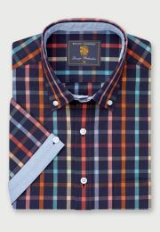 Regular Fit Navy Check 'Portofino' Short Sleeve Shirt