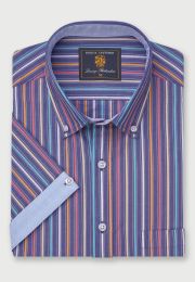 Regular Fit Blue Stripe 'Portofino' Short Sleeve Shirt