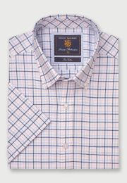 Regular Fit Pink Tattersall Check Oxford Cotton Short Sleeve Shirt