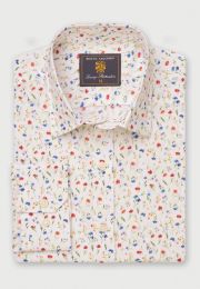 Regular Fit Multicoloured Ditsy Floral Watercolour Linen Cotton Shirt