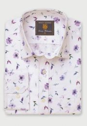 Regular Fit Lilac Poppy Watercolour Linen Cotton Shirt