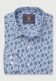 Regular Fit Blue Vintage Floral Cotton Shirt