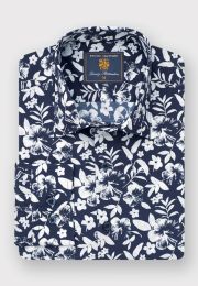 Regular Fit Navy Floral Silhouette Cotton Shirt