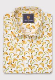 Regular Fit Banana Print Slub Cotton Shirt