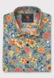 Regular Fit Sage Retro Tropical Print Short Sleeve Shirt