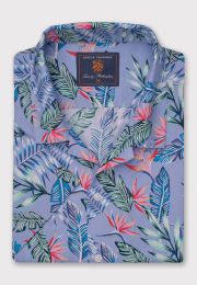 Regular Fit Blue Tropical Revere Collar Short Sleeve Shirt