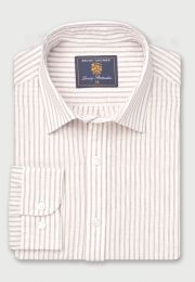Regular Fit Taupe Stripe Pure Linen Shirt