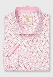 Tailored Fit Pink Ditsy Floral Print Stretch Cotton Shirt