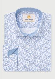 Tailored Fit Blue Paisley Print Stretch Cotton Shirt
