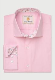 Regular Fit Pink Herringbone Stretch Cotton Shirt