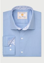 Regular Fit Blue Herringbone Stretch Cotton Shirt