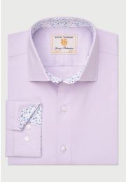 Tailored Fit Lilac Herringbone Stretch Cotton Shirt