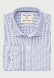 Tailored Fit Blue Micro Check Oxford Cotton Shirt