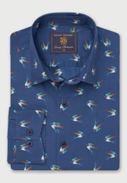 Regular Fit Navy Swallow Print Cotton Shirt