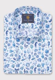 Regular Fit Blue Sealife Print Cotton Shirt