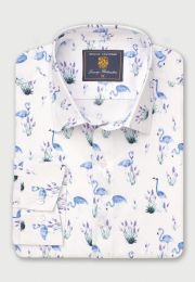 Regular Fit White Flamingo Print Cotton Shirt