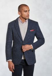 Tailored Fit Stranraer Navy Herringbone Harris Tweed® Jacket