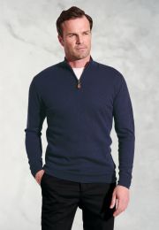 Sussex Navy Cotton Merino Zip Neck Jumper