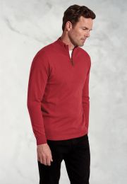 Sussex Claret Cotton Merino Zip Neck Jumper