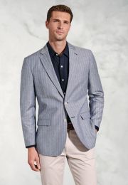 Regular Fit Tarantino Blue Stripe Linen Blend Jacket