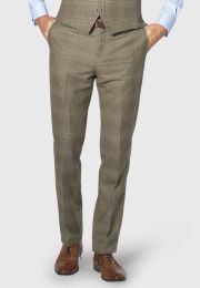 Tailored Fit Ribblesdale Olive Check Suit Pants - British Fabric
