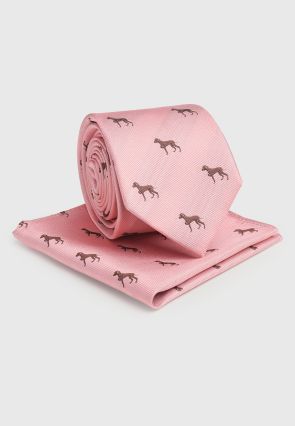 Pink with Pointer Motif Pure Silk Tie and Hanky Set