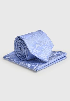Blue Paisley Pure Silk Tie and Hanky Set