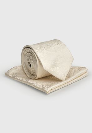 Ivory Paisley Pure Silk Tie and Hanky Set