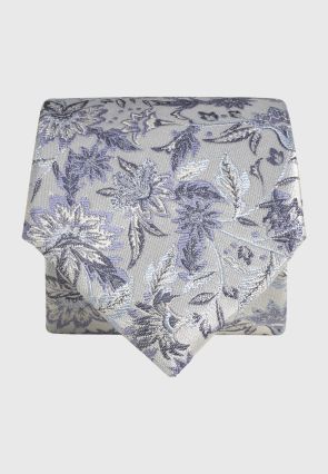 Blue Large Floral Pure Silk Jacquard Tie